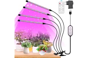 LUCKYKODOR Lampe Plante Interieur Lampe Horticole LED Spectre Complet, 4 Têtes Lampe de Croissance pour Plantes avec Minuterie Automatique 4/8/12H, 10 Luminosités, 3 Modes