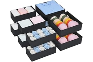 DIMJ Lot de 12 Boites de Rangement de Non-tissé, Organiseurs de tiroir Pliable et Respirant, Rangement Tiroir Ideal pour Soutiens-Gorge, Sous-Vêtements, Noir
