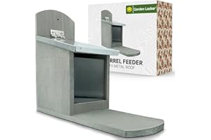 REPEAK Squirrel Feeder with Metal Roof - Natural Wood in Grey with Extra Long Feeding Platform - Outdoor Wildlife Feeding Station for Encouraging Squirrels to your Garden - Great for Him