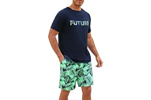 Nieery Pijamas Hombre Verano Conjunto Manga Corta Camiseta Cuello Redondo Pantalones Cortos Camuflaje con Bolsillos S-3XL