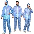 Allextreme Kinder Men & Women Raincoat with Adjustable Hood, Water Resistant Reusable Rainwear, Drawstring Hem Set of Top & Bottom with Carrying Pouch (XXL, Blue)