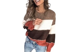 ZGIDDAZ Pull Femme Col V Pull Femme Hiver Chaud Chic Automne Tendance en Tricot avec Bloc De Couleurs Sweater Pull Femme Chic Et Elegant Pull Oversize Pullover Manche Longue Grande Taille Chandail