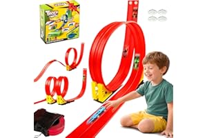 AUAURAINTT Autorennbahn für Kinder mit 4 Autos, Auto Rennbahn Mit Looping und U Track, Rennstrecke Auto Garage Spielzeug mit Aufbewahrungsbox Rampe Geschenke für Jungen ab 3+ Jahre