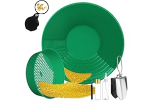 YUJUVI Goldwaschpfanne Set Kunststoff Goldpfanne für Goldwaschen Goldsucher 7 Stück mit Gold Wash Sieve Goldwannenbecken 38.5CM für Nugget Bergbau Wanne Manuelle Goldwaschanlage Ausgräbt (Green)