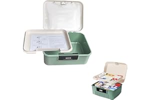 BGTODO Lockable Medicine Organizer Box, 20 x 25 x 10 cm, First Aid Storage Empty Box with Combination Locks (Green)