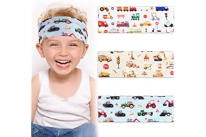 BETESSIN 3 Stück Haarband Jungs Auto Kinder Stirnband Bagger Jungen Sport Haarbänder Elastisches Kopfband Fahrzeug Breite Sportstirnband Headband für Schule Sport Freizeit in 3 Stilen