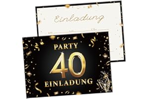 AWCIGG Einladungskarten 40. Geburtstag Frau Mann, 15 Stück karten zum 40. Geburtstag blanko A6 (148x105mm), Kartenset in Schwarz & Gold, Beschriftbare 40 ggeburtstag Seinladungen, Partyzubehör