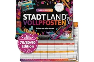 DENKRIESEN - Stadt Land VOLLPFOSTEN® - 70/80/90 Edition - Früher war Alles Besser. | Spielblock | Familienspiel | Stadt Land Fluss | DIN A4 | Geschenkidee | Spaß vorprogrammiert