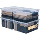 Rotho CLEAR Box Storage Boxes Plastic 4 x 18 L with Stackable Lid Blue | Set of 4 Transparent Storage Boxes for Clothes Stora