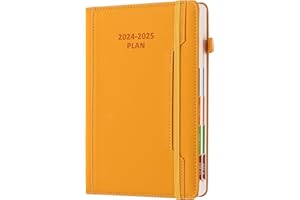 GOLDAYPLN Academic Diary Year 2024-25 A5 Page A Day,Mid Year Academic Planner July 2024 to June 2025,Hardcover Agenda with Pen Holder, Front Pocket,Colorful Monthly Tab,Elastic Closure (Yellow)
