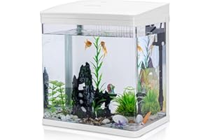 Nobleza - 14L Acuarios y Peceras Completas, Peceras de Cristal con Sistema de Filtrado e Iluminación LED, Acuarios de Iniciación, Blanco