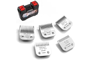 YAZIYIR Lames détachables pour le toilettage des chiens en acier inoxydable, compatibles avec Andis/Oster-A5/Heiniger/Moser Max 50/Wahl Série KM10, taille 10/7F/5F/4F/3F, 5 pièces