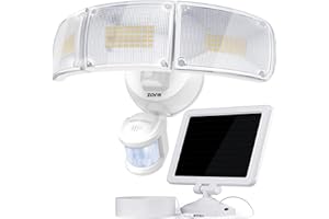 ZOFO Lampe Solaire Exterieur Detecteur de Mouvement 2300Lumen Projecteur Led Extérieur Solaire Capteur de Mouvement Avce 3 Têtes, 5000K, IP65, Lumiere Solaires Exterieures Détecteur de Mouvement