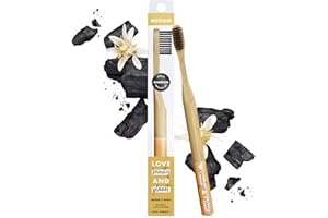 Love Beauty and Planet Brosse à Dents Manuelle Medium, Manche en Bambou Naturel, Poils Infusés au Charbon, Certifié Vegan x1