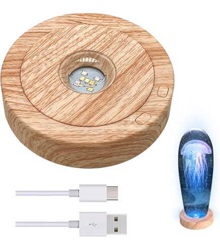 Munloo Lot De 2 Socles Lumineux Bois LED - Base Présentation Rectangulaire USB 7 Couleurs Pour Plaque Verre Résine Acrylique