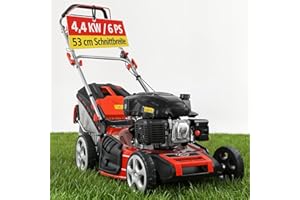HECHT 5-IN-1 Benzin Rasenmäher – leistungsstarker 4 Takt Eco Motor 4,4 kW (6,0 PS) – Seilzug Starter – mit 53 cm Schnittbreite – 75 l Fangkorb – Radantrieb – patentierte Räder – EasyClean – Mulchmäher