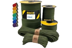 EdcX Paracord 4mm, 35+ Colori Solidi (10m, 15m, 30m, 50m, 100m, 300m) | Ideale per Campeggio, Sopravvivenza, attività all'aperto | Corda 100% Nylon 4 mm| Corda Tattica 550 Tipo III