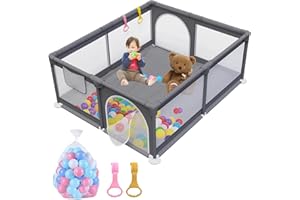G TALECO GEAR Laufstall Baby 150x180cm, Laufgitter Baby mit 2 Zugringen, Kinder Laufgitter mit Atmungsaktivem Netz und Reißverschluss für Kleinkinder, Dunkelgrau