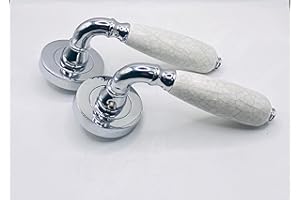 JEDO Cream Crackle China Lever Door Handle on 50mm Polished Chrome Rose