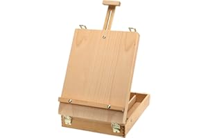 ZEONHEI Wooden Table Box Easel, Adjustable Sketchbox Painting Storage Box, Portable Art Easel for Painting, Drawing, Artists