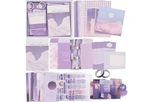 Gearific Scrapbooking Supplies Kit, Aesthetic Scrapbook Kit with A6 Grid Notebook, DIY Journaling Supplies, Birthday Craft Gift for Teen Girl Kid Women (Purple)