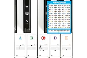 JYCSTE Piano Keyboard Aufkleber mit Piano Chord Chart Poster, abnehmbare bunte Piano Keyboard Note Etiketten für 88/61/54/49 Key, transparente große fette Buchstaben Piano Aufkleber für Anfänger