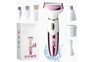 PKBD 4 in 1 Rasoio Elettrico Donna, Depilatore Corpo Donna, Rasoio per Corpo, Gambe, Peli Pubici e Viso, Impermeabile IPX7 e Ricaricabile, Portatile, Bagnato e Asciutto, Rosa