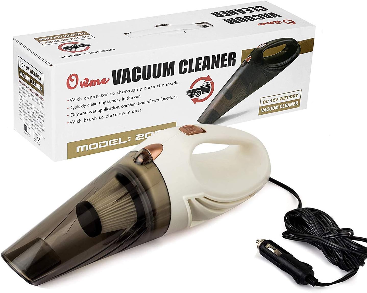 Owme Car Vacuum Cleaner with Device Portable and High Power Plastic 12V Stronger Suction for All Types Wet and Dry with…