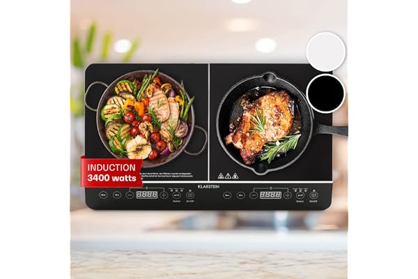 Klarstein 3400W, Plaque de Cuisson Electrique à Induction, 2 Feux, Puissante, Portable, Contrôle Tactile, Rechaud.