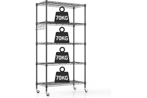 Himimi 5-Tier Wire Shelving Unit with Wheels, 76W x 35D x 158H cm, Height Adjustable Metal Shelving Unit for Storage, Free Standing Storage Rack Shelf for Kitchen Pantry Bathroom Garage Office, Black
