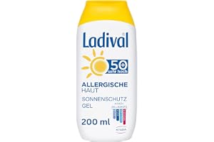 Ladival allergisk hud, solskydd, gel, SPF 50+ – parfymfri solgel för allergiker – utan färgämnen och konserveringsmedel, vattentät – 1 x 200 ml (1-pack)