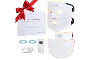 Nourished Bodynskin Máscara LED Facial, Terapia de Luz para Rostro y Cuello - Dispositivo para el Cuidado de la Piel y Arrugas - 7 Colores Rojo y Azul - Rejuvenecimiento, Producto Anti-envejecimiento