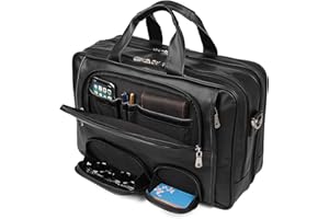 TEXBO Top Cowhide Leather briefcase for men,17.3 Inch Messenger Bag Laptop Briefcase with YKK Metal Zippers Fit Business Trip