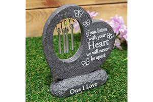 THOUGHTS OF YOU Widdop & Co Grave Memorial/Cremation Marker - HEART WINDCHIME STONE - Grey Resin