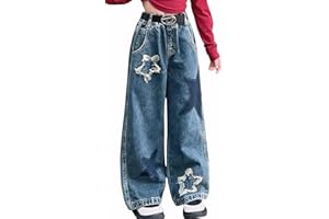 SEAUR Filles Jeans Baggy Pantalon Denim Cargo Enfants Fille 5-14 AnsJeans à Taille élastique pour Fille Décontractés