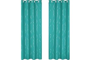 Deconovo Tende Camera da Letto Bambini, Tende Oscuranti con Anelli per Salotto Eleganti, 140x175 CM (Larghezza x Altezza), Turchese, 2 Pannelli