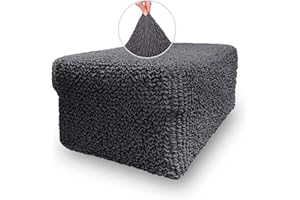 Menotti Footstool Ottoman Foot Rest Slip Cover for Sofa and Armchair Stretch Elastic Fabric Protector - Microfibra - Grey (Footstool)