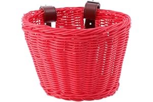 ‎CLISPEED CLISPEED Kinderfahrradkorb mit Lederriemen Abnehmbarer Kunststoff Gewebter Vorderer Lenker Fahrradkorb für Kinder zum Aufbewahren Zubehör (Rot)