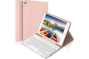 FOGARI Étui Clavier pour iPad 9.7", AZERTY Français Bluetooth sans Fil Clavier Amovible Rechargable, pour iPad 6ème/5ème Génération, iPad Pro 9.7,iPad Air 2/1, Coque avec Fente pour Stylo,Or Rose