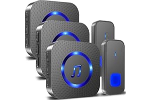 SURFOU 400m Reichweite Funkklingel 2 Sender 3 Empfänger Türklingel Funk Aussen Kabellose Wasserdicht Haustür Klingel mit 55 Klingeltönen 5 Lautstärken, Front Hausklingel Set, LED-Blinken, Schwarz