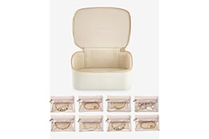 Vlando Portagioie da viaggio, moderno, con 8 sacchetti, da viaggio, in pelle, trasparente, in velluto, per donne, ragazze, idea regalo, bianco