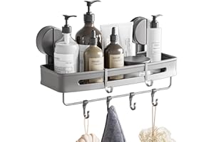 Fentar Półka łazienkowa bez wiercenia, aluminiowy pojemnik prysznicowy ssący, trwała, odporna na rdzę, nośność 20 kg, mały kosz prysznicowy z haczykiem, pojemnik łazienkowy do przechowywania szamponu