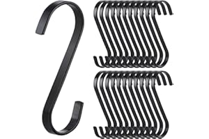 ILAUKE 20er Pack S-Haken Flach Edelstahl S-förmige Multifunktions Küchenhaken aus Edelstahl für Aufhängen Küchengeräte Utensilien Handtücher Kleidung Pflanzen Gartengeräte-bis 10kg Belastbar (Schwarz)