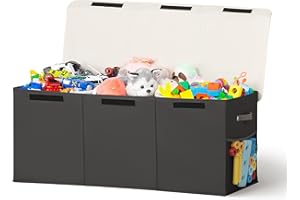 ADEHMDA Large Toy Box, Toy Box Storage with Lid, Collapsible Sturdy Toy Chest Box for Girls and Boys, Nursery Room and Living Room, 39.5"x13" x16"(black)-Gift for Kids
