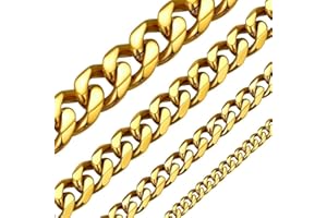 Cadoline Stainless Steel Black, Gold, Silver 3-15mm & 14-30" Mens Cuban Curb Chain Necklace