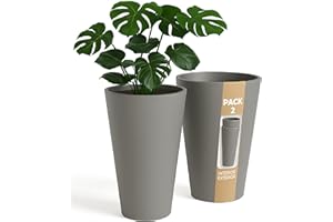 ActivoTex Maceteros Altos Interior. Macetero Grande Interior Maceta Alta Exterior y Terraza. 30 cm (2 uds) Macetero Decorativo de Plastico Jardinera Alta Maceteros Largos y Estrechos (Topo, Pack 2)