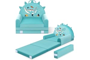 JUOIFIP Dinosaur Kids Sofa Bed, 2-in-1 Kids Folding Chair, 150cm Soft Crystal Velvet Toddlers Sofa Bed for Bedroom Livingroom, Playroom, Birthday Gift for Boys Girls