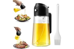 HXXWEUS Pulverisateur Huile, 470ml Spray Huile Cuisine, Noir Pulvérisateur D'huile 2 en 1, Réutilisable Vaporisateur Huile d'Olive Verre, Spray Huile Cuisine, Vaporisateur D'huile pour Friteuse à Air Chaud