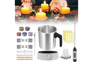 JoliJour Diy Candle Making Kit,Kit Crea Candele con Piastra Riscaldante Elettronica per Fonditore di Cera,Termometro Digitale,Tazza per Cera da Sciogliere da 1,2 Litri,Potenza 90-300w Regolabile