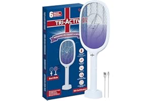 Tri-Activ Mosquito Racket 2 in 1 with UV Light | 6 Month Warranty | Dual Mode Racket for Mosquitoes | Mosquito Bat with Stand